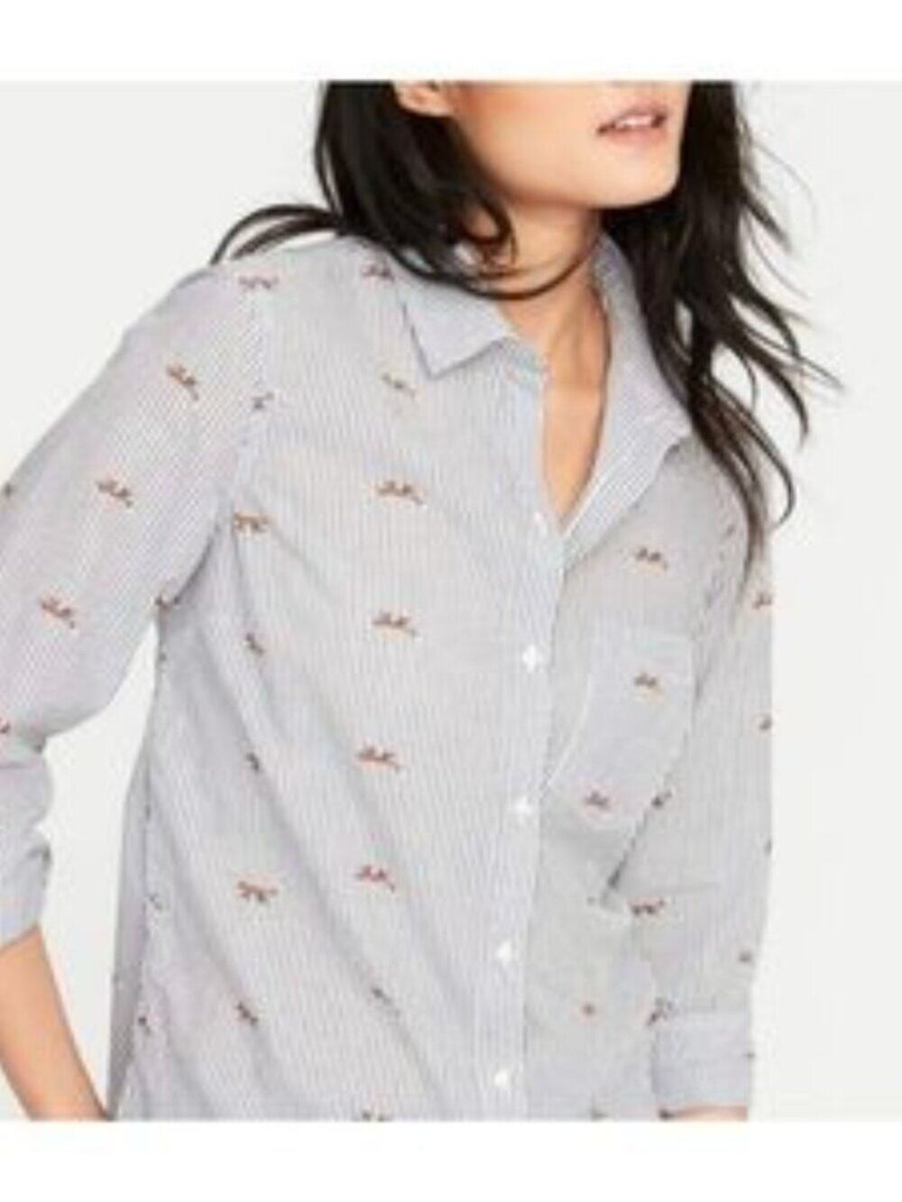 Old Navy Classic Striped Button-Up Shirt with Fox Print Casual Novelty Size M